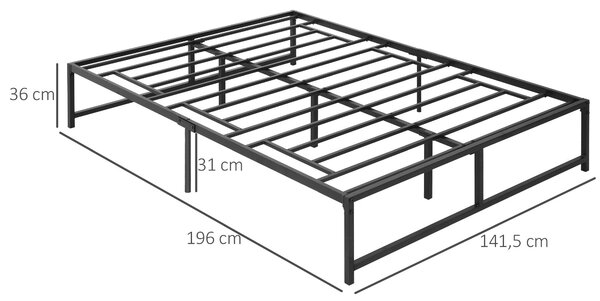 HOMCOM Dvoulůžkový rám postele 135x190 cm s nohami 35 cm – Manželský rám postele s černým úložným prostorem | Aosom