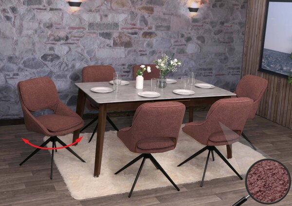 Sada 6 jídelních židlí HWC-N73, kuchyňská židle, otočná s automatickým vrácením, tkanina/textil boucle (540g/m²) Oeko-Tex hnědá