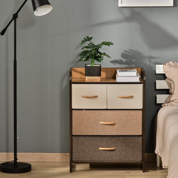 HOMCOM Textilní Komoda se 4 Skládacími Zásuvkami, Dřevěný Vrchní Plocha a Kovový Rám pro Obývací Pokoj 58x29x78,5 cm Vícebarevná | Aosom