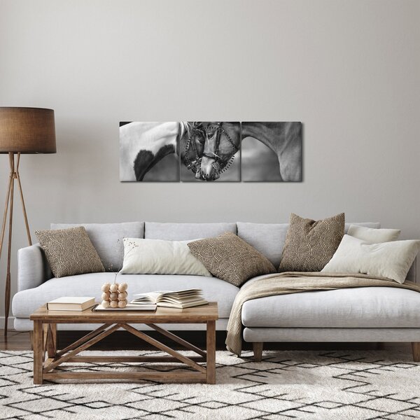 Obraz - Zamilovaní koni, černobílá (s hodinami) (90x30 cm)