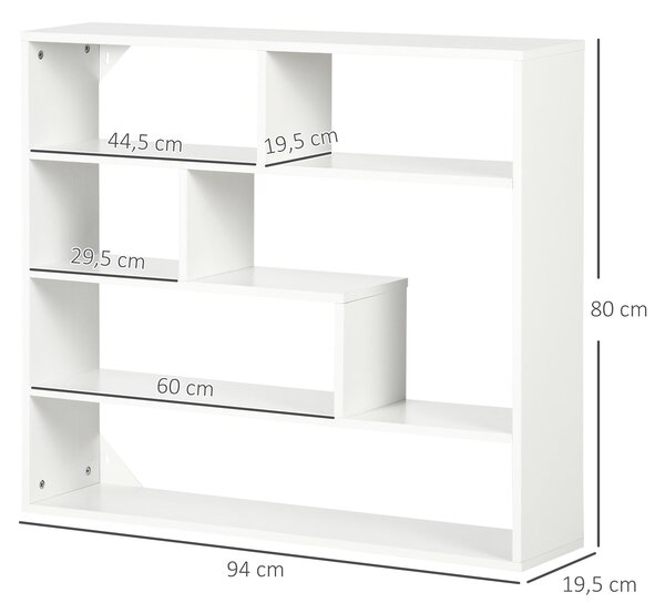 HOMCOM 4-úrovňová nástěnná police s 7 otevřenými přihrádkami pro obývací pokoj, ložnici a kancelář, moderní styl 94x19,5x80 cm Bílá | Aosom