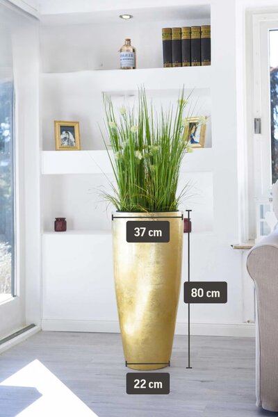 Zlatý květináč CITY, sklolaminát, výška 80 cm, zlatý lesk