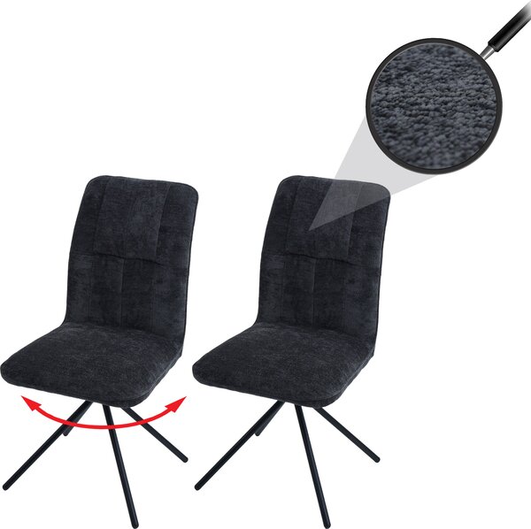 Sada 2 jídelních židlí HWC-N99, kuchyňská židle, otočná s automatickým návratem, látka/textilní žinylka (340 g/m²) Oeko-Tex tmavě šedá
