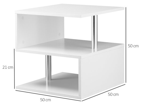 HOMCOM Malý stolek u pohovky s otevřeným S-zásuvkovým prostorem, moderní design 50x50x50 cm, bílý | Aosom