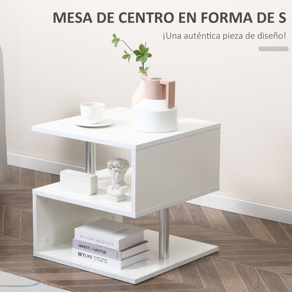 HOMCOM Malý stolek u pohovky s otevřeným S-zásuvkovým prostorem, moderní design 50x50x50 cm, bílý | Aosom