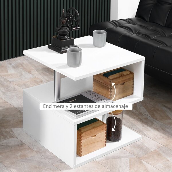 HOMCOM Malý stolek u pohovky s otevřeným S-zásuvkovým prostorem, moderní design 50x50x50 cm, bílý | Aosom