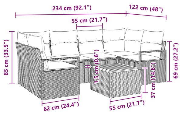 Sada zahradních pohovek 7 ks Černá polyratan 3347662