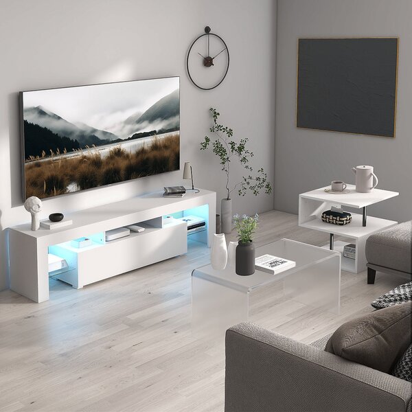 HOMCOM Malý stolek u pohovky s otevřeným S-zásuvkovým prostorem, moderní design 50x50x50 cm, bílý | Aosom
