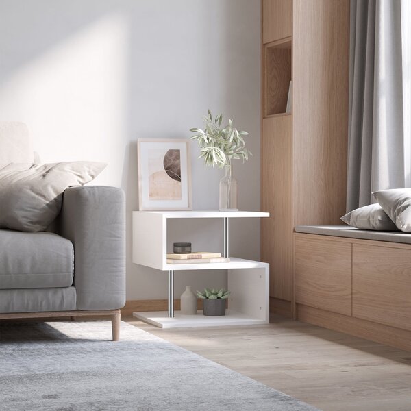 HOMCOM Malý stolek u pohovky s otevřeným S-zásuvkovým prostorem, moderní design 50x50x50 cm, bílý | Aosom