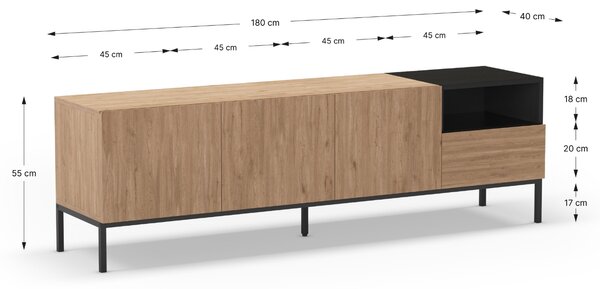 Marckeric TV stolek Cailin 180 x 40 cm s dřevěným dekorem