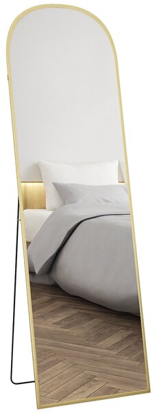 HOMCOM Zrcadlo v Plné Výšce 50x170 cm Stojící nebo Nástěnné s Hliníkovým Rámem a Stojanem pro Obývací Pokoj, Ložnici, Koupelnu Zlaté | Aosom