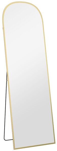 HOMCOM Zrcadlo v Plné Výšce 50x170 cm Stojící nebo Nástěnné s Hliníkovým Rámem a Stojanem pro Obývací Pokoj, Ložnici, Koupelnu Zlaté | Aosom