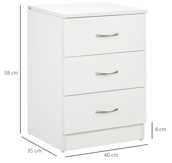 HOMCOM Moderní noční stolek se 3 zásuvkami pro obývací pokoj a ložnici, nosnost 50 kg, 40x35x58 cm, bílý | Aosom