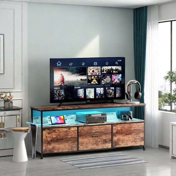 Multifunkční nábytek komoda, TV komoda v barevné paletě tygří kůže se zásuvkami z látky z tygří kůže, LED osvětlení, úložný toaletní stolek a úložná kuchyňská skříňka