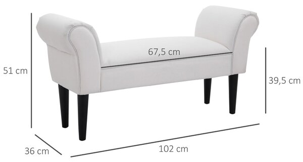 HOMCOM Čalouněná lavice na konci postele s opěrkami pro ložnici, obývací pokoj a chodbu 102x36x51 cm, nosnost 130 kg | Aosom