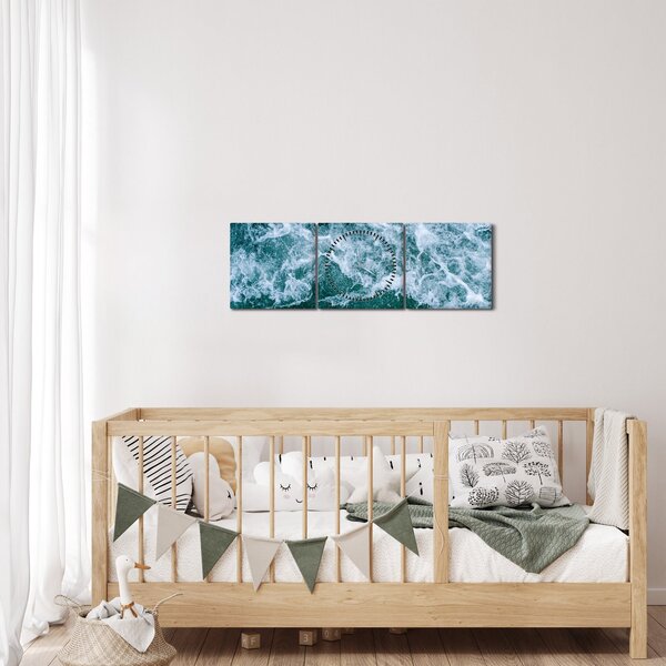 Obraz - Vlny oceánu (s hodinami) (90x30 cm)