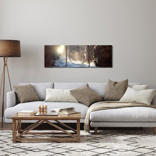 Obraz - Skály a vlny oceánu (s hodinami) (90x30 cm)