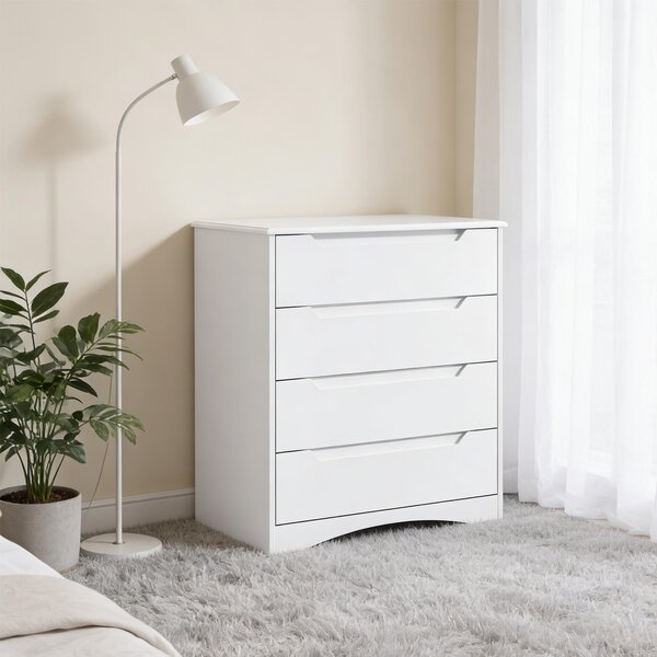 Bealife AP22 Komoda, moderní komoda se 4 zásuvkami 71x41x82 cm, komoda do obývacího pokoje/ložnice, příborník, bílá barva
