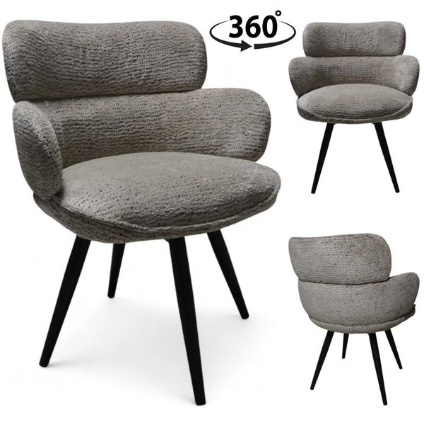 Otočné křeslo béžové černé – čalouněné křeslo do jídelny a obývacího pokoje – křeslo s područkami, látkové – otočné o 360° – kovové nohy