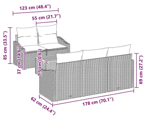 Sada zahradních pohovek 6 ks Šedá polyratan 3347769