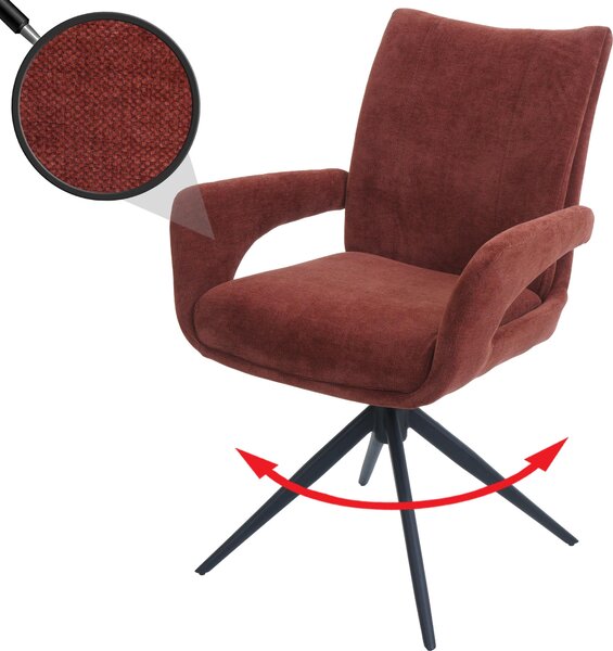 Jídelní židle HWC-O78, kuchyňská židle židle, otočná automatické vrácení, látka/textil žinylka (310g/m²) Oeko-Tex červenohnědá