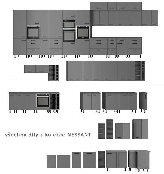 Kuchyňská linka NESSANT se | 260 cm | šedá mat