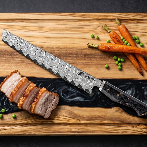 Nůž na pečivo z damaškové oceli AUS10 Kurogane SaKuRo 24 cm