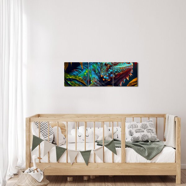 Obraz - Barevný leguán (s hodinami) (90x30 cm)
