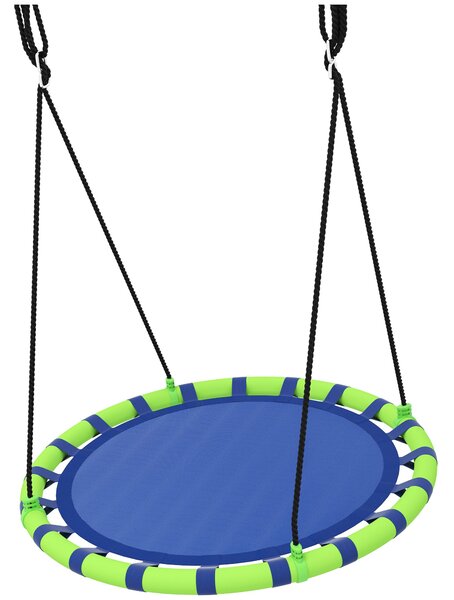 Dětská houpačka AIYAPLAY - Kulatá, venkovní, nastavitelná, voděodolná, nosnost 150 kg Ø100x180 cm Modrá a Zelená | Aosom