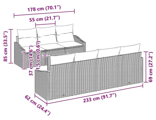 Sada zahradních pohovek 8 ks Béžová polyratan 3347792