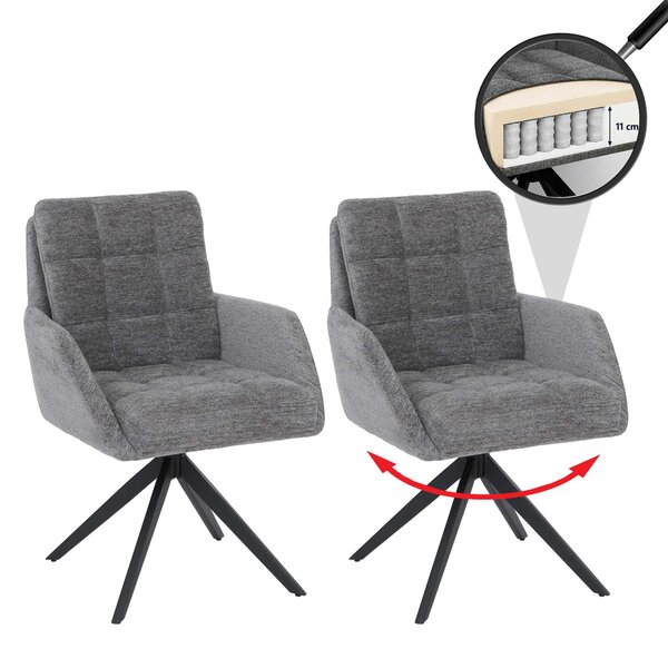 Sada 2 kusů jídelních židlí HWC-Q36, otočné kuchyňské židle s automatickým návratem do výchozí polohy, látka Chenille (680 g/m²) s certifikátem Öko-Tex, kovová konstrukce MVG šedá