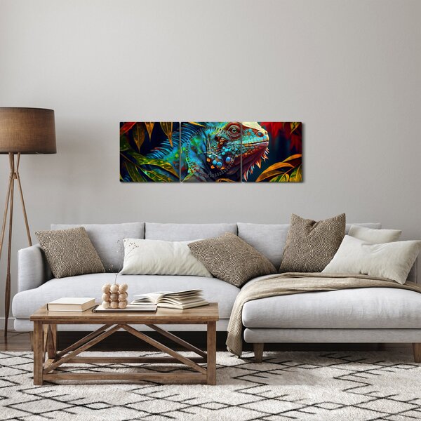 Obraz - Barevný leguán (s hodinami) (90x30 cm)