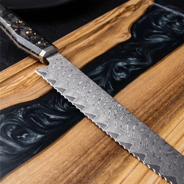 Nůž na pečivo z damaškové oceli AUS10 Kurogane SaKuRo 24 cm