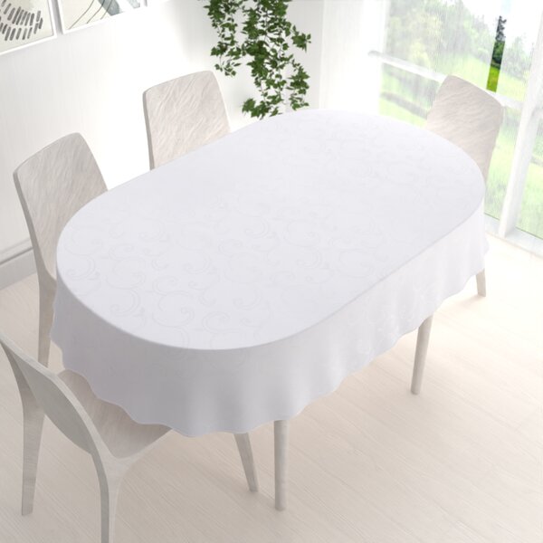 Biante Teflonový oválný ubrus TF-100 Bílé ornamenty s lístky 50x100 cm