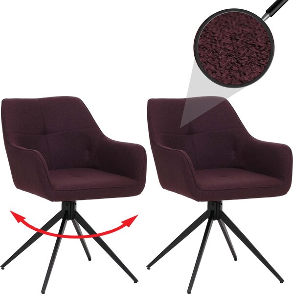 Sada 2 jídelních židlí HWC-O47, područky pro kuchyňské židle, otočné s automatickým vrácením, látka/textil (270g/m²) bordeaux