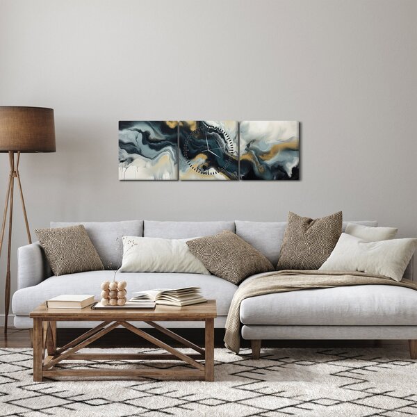 Obraz - Mramorovaná kresba (s hodinami) (90x30 cm)