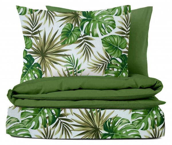 Ervi bavlněné povlečení oboustranné - Monstera zelená/olivová