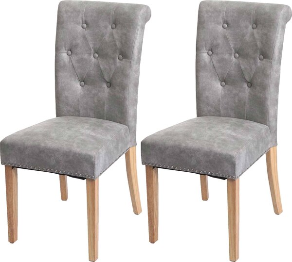 Sada 2 jídelních židlí Chesterfield II, židle kuchyňská židle, nýty látka/textil světle šedá, světlé nohy
