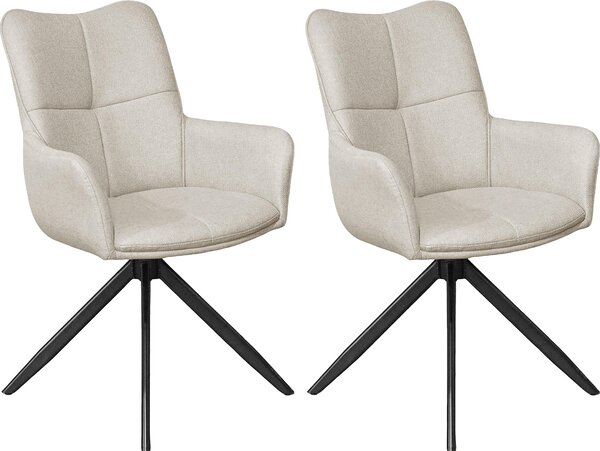 Jídelní židle byLIVING, set 2 kusů, model HAMILTON, otočná o 360 stupňů, potah z tkaniny, barva taupe, kovová konstrukce, barva černá, kuchyňská židle s područkami, rozměry: šířka 57, výška 90, hloubka 63 cm