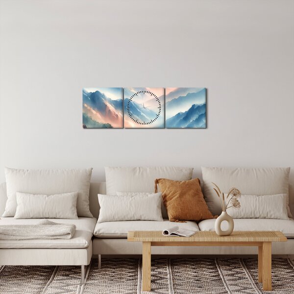 Obraz - Akvarelové hory (s hodinami) (90x30 cm)