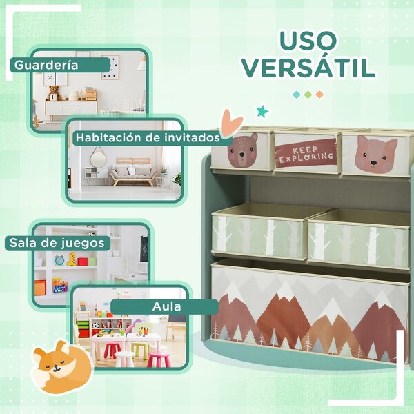 ZONEKIZ Úložný regál na hračky se 6 vyjímatelnými boxy z netkané textilie - organizátor hraček pro děti ve věku 3-8 let do ložnice či školky 63,5x30x6