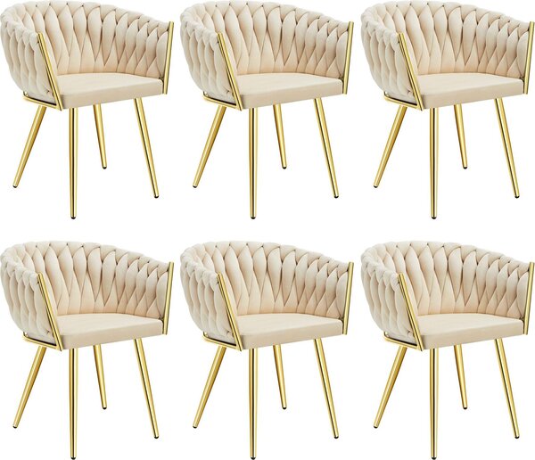 Tectake® Set jídelní židle Astano čalouněná, se sametovým potahem, pletený vzor 60,5 x 55 x 75 cm