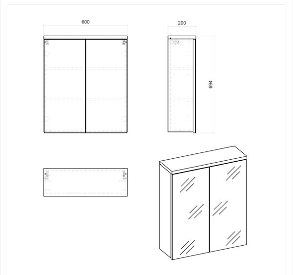 Koupelnová závěsná skříňka BALI bílá se zrcadlem 60 cm