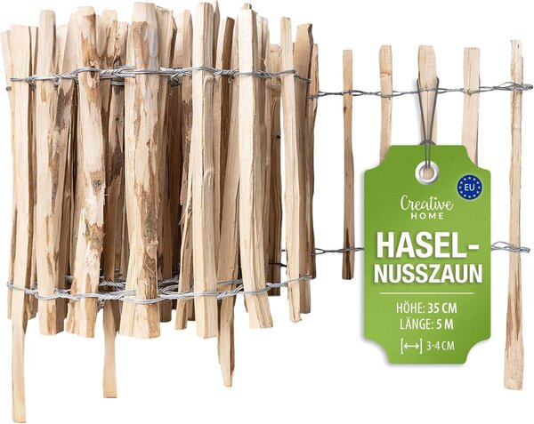 Plot Creative Home, výška 35 cm a délka 5 m | Plot z lískového dřeva, rozteč latí 3–4 cm