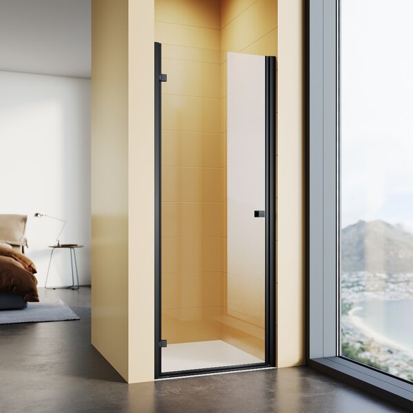 Dveře do sprchové niky SONNI 80x195cm, sprchové dveře se závěsem, 6mm bezpečnostní sklo, sprchové dveře pod omítku matně černé sprchové kouty