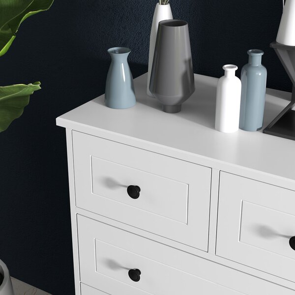 HOMCOM Bílá komoda s 5 šuplíky a úchyty vysoká komoda pro obývací pokoj, kancelář, studijní prostory moderní styl 74x40x91 cm | Aosom