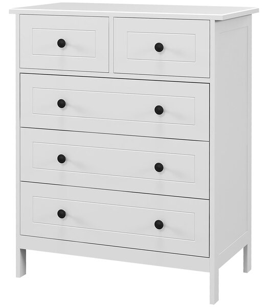 HOMCOM Bílá komoda s 5 šuplíky a úchyty vysoká komoda pro obývací pokoj, kancelář, studijní prostory moderní styl 74x40x91 cm | Aosom