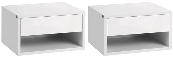 HOMCOM Set 2 Floating Nightstands - Noční stolky se zásuvkou do ložnice a obývacího pokoje 37x32x21 cm Bílá | Aosom