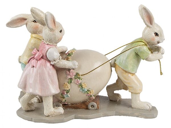 Dekorace králíčci táhnoucí vajíčko - 17*8*11 cm - Clayre & Eef