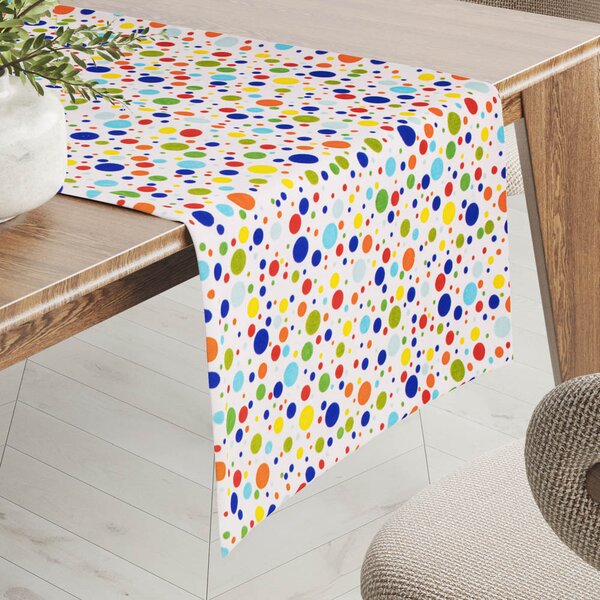 Biante Dětský bavlněný běhoun na stůl Sandra SA-006 Barevné puntíky na bílém 20x120 cm